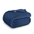 thumbnail image 1 of Bare Home Microplush Fleece Blanket - Ribbed Texture - Fuzzy Microfleece - Soft & Plush - Throw, Dark Blue, 1 of 6