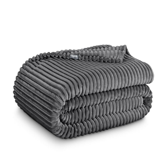 Bare Home Microplush Fleece Blanket - Ribbed Texture - Fuzzy Microfleece - Soft & Plush - Throw, Gray