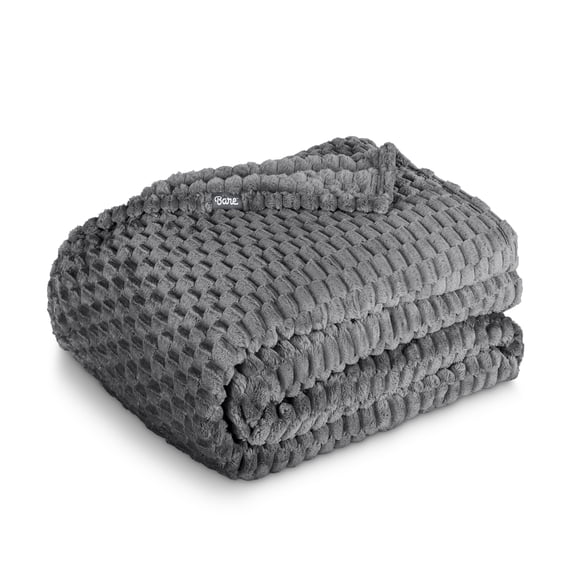 Bare Home Microplush Fleece Blanket - Waffle Texture - Fuzzy Microfleece - Soft & Plush - Full/Queen, Gray