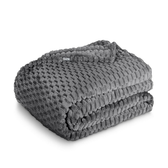 Bare Home Microplush Fleece Blanket - Waffle Texture - Fuzzy Microfleece - Soft & Plush - King, Gray