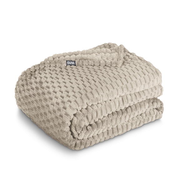 Bare Home Microplush Fleece Blanket - Waffle Texture - Fuzzy Microfleece - Soft & Plush - Throw, Oyster