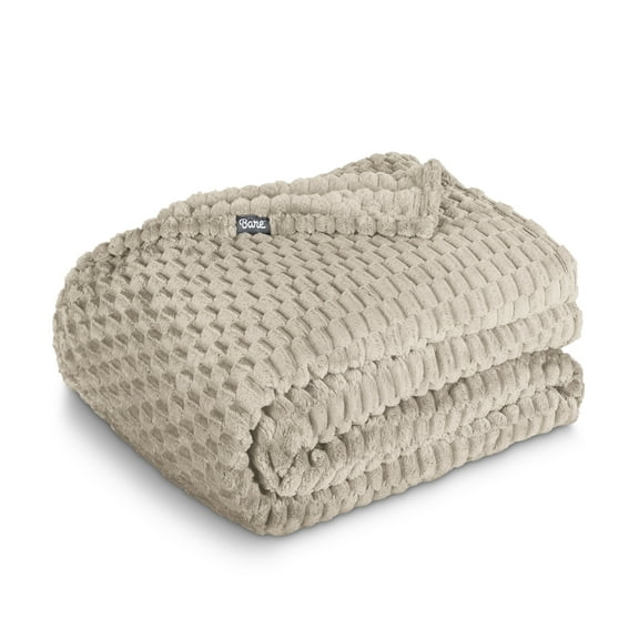 Bare Home Microplush Fleece Blanket - Waffle Texture - Fuzzy Microfleece - Soft & Plush - Throw, Oyster
