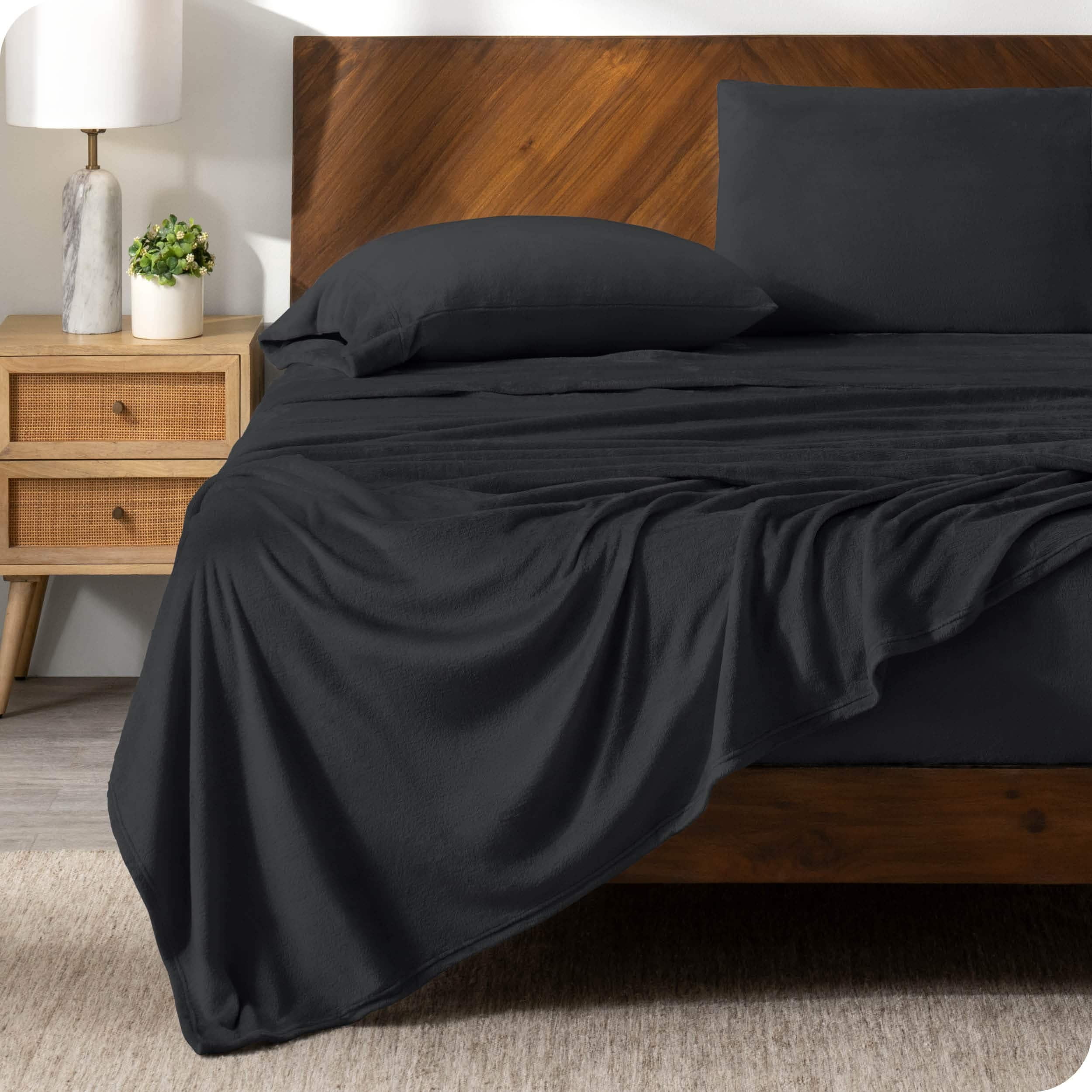Full Black Microplush Polyester Deep Pocket Sheet Set