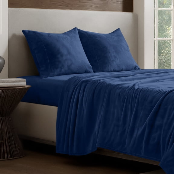 Bare Home Microplush Fleece Sheet Set - Ultra Soft - Deep Pocket - Full, Dark Blue