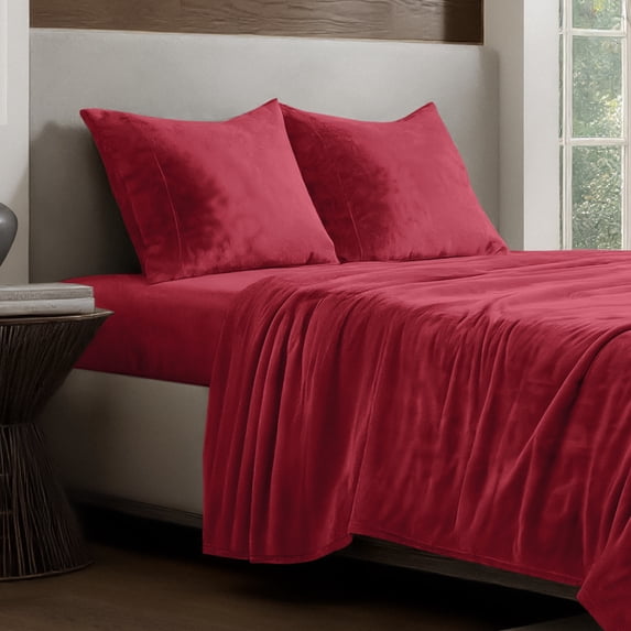 Bare Home Microplush Fleece Sheet Set - Ultra Soft - Deep Pocket - Full, Red