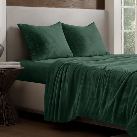 Bare Home Microplush Fleece Sheet Set - Ultra Soft - Deep Pocket - Queen, Forest Green