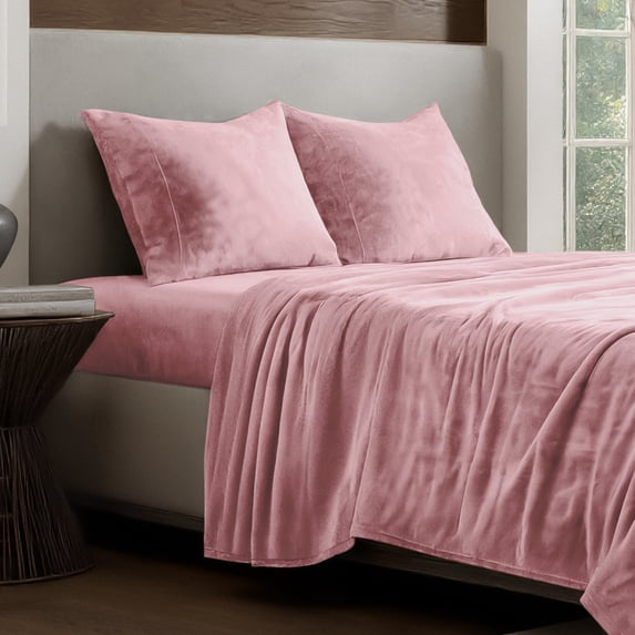 Bare Home Microplush Fleece Sheet Set - Ultra Soft - Deep Pocket - Queen, Light Pink