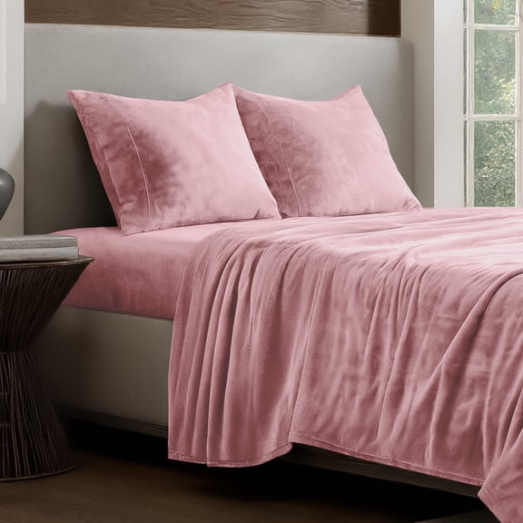 Bare Home Microplush Fleece Sheet Set - Ultra Soft - Deep Pocket - Queen, Light Pink