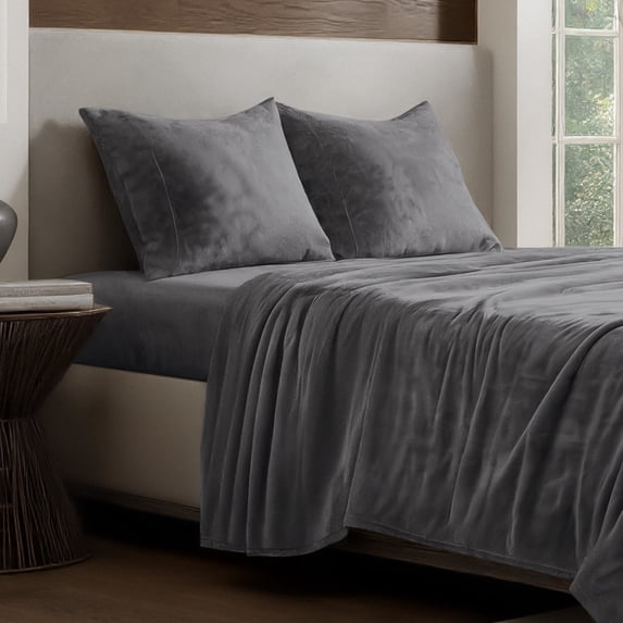 Bare Home Microplush Fleece Sheet Set - Ultra Soft - Deep Pocket - Twin, Gray