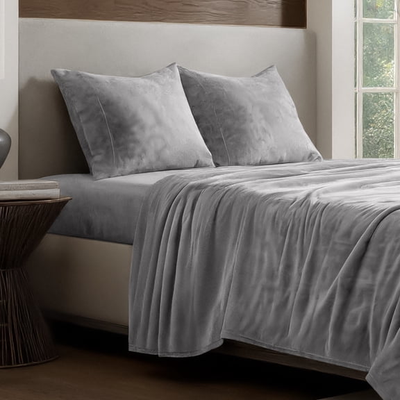 Bare Home Microplush Fleece Sheet Set - Ultra Soft - Deep Pocket - Twin XL, Light Gray