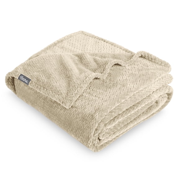 Bare Home Microplush Fleece Textured Blanket - Chevron Texture - Fuzzy Microfleece - Soft & Plush - Twin/Twin XL, Oyster