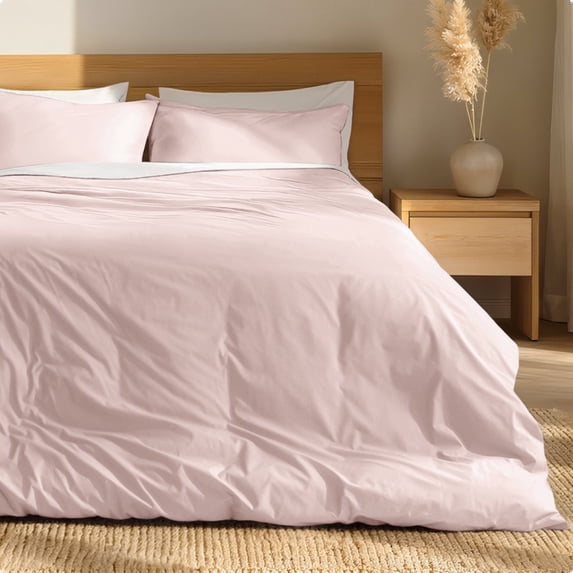 Bare Home Organic Cotton Duvet Cover Set, Percale Weave, Queen, Dusty Pink