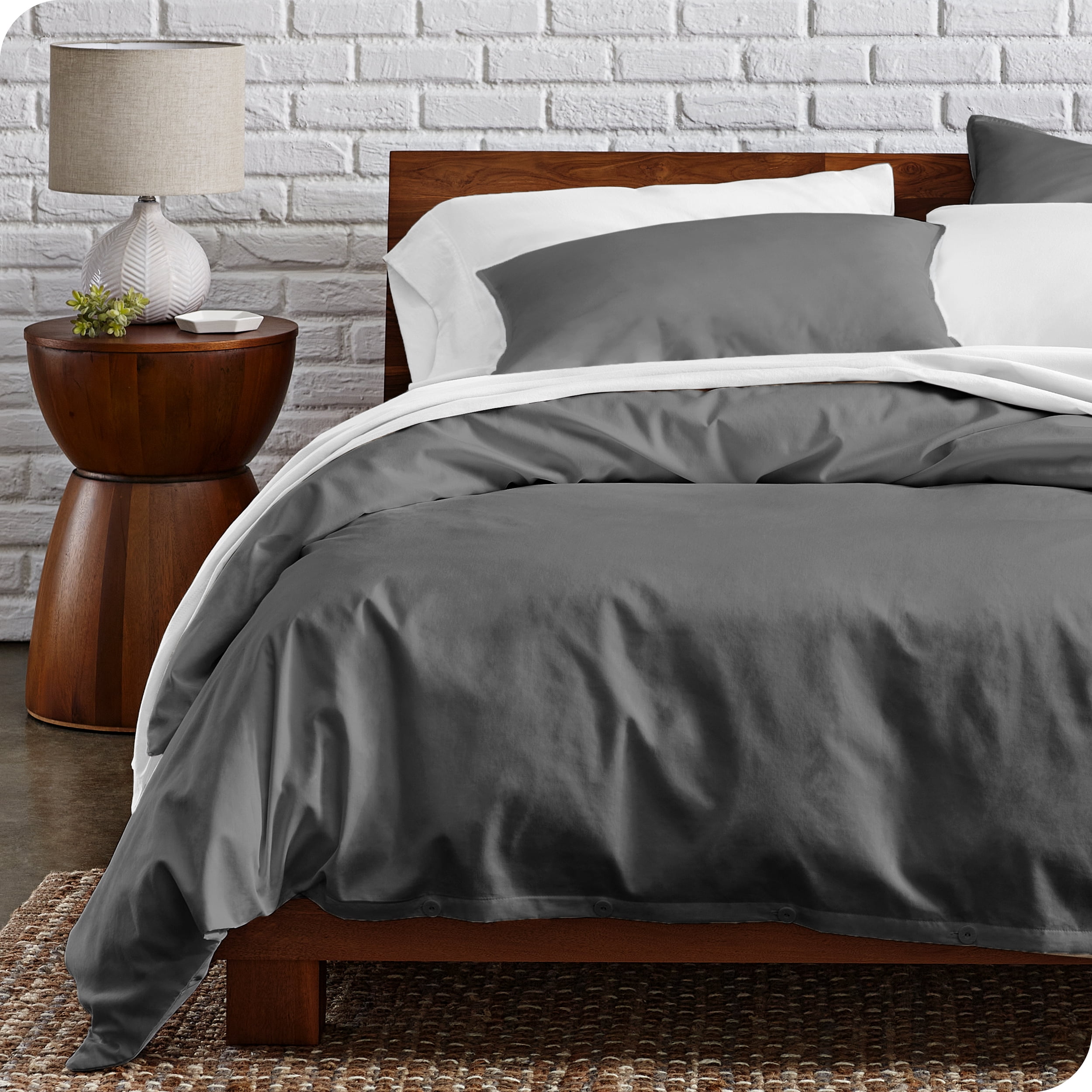 Full/Queen Gray Organic Cotton Percale Duvet Cover Set