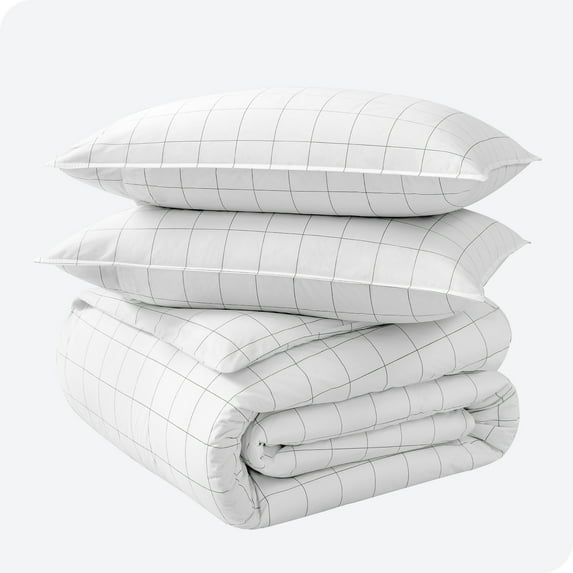 Bare Home Organic Cotton Duvet Cover Set, Percale Weave, Queen, Grid - White/Black