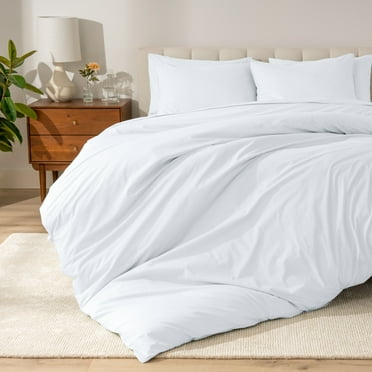 Bare Home Organic Cotton Duvet Cover Set, 260 Thread Count, Percale Weave, Full/Queen, White