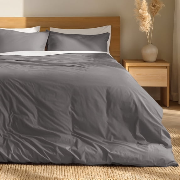 Bare Home Organic Cotton Duvet Cover Set, Percale Weave, King, Gray