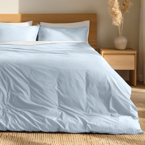 Bare Home Organic Cotton Duvet Cover Set, Percale Weave, King, Winter Blue