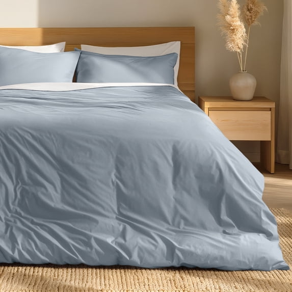 Bare Home Organic Cotton Duvet Cover Set, Percale Weave, Twin/Twin XL, Dusty Blue