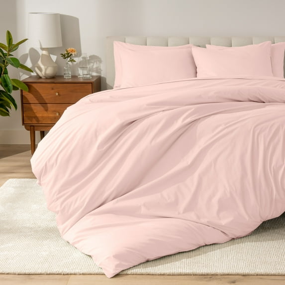 Bare Home Organic Cotton Duvet Cover Set, Percale Weave, Twin/Twin XL, Dusty Pink