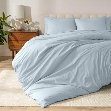 Bare Home Organic Cotton Duvet Cover Set, 260 Thread Count, Percale Weave, Twin/Twin XL, Winter Blue