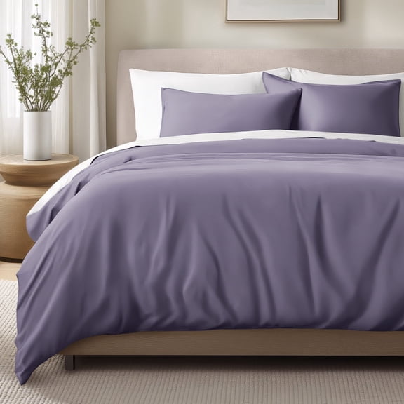 Bare Home Organic Cotton Duvet Cover Set - 400 Thread Count - Sateen Weave - Full, Dusty Purple, 3-Pieces