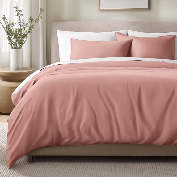 Bare Home Organic Cotton Duvet Cover Set - 400 Thread Count - Sateen Weave - Full, Dusty Rose, 3-Pieces