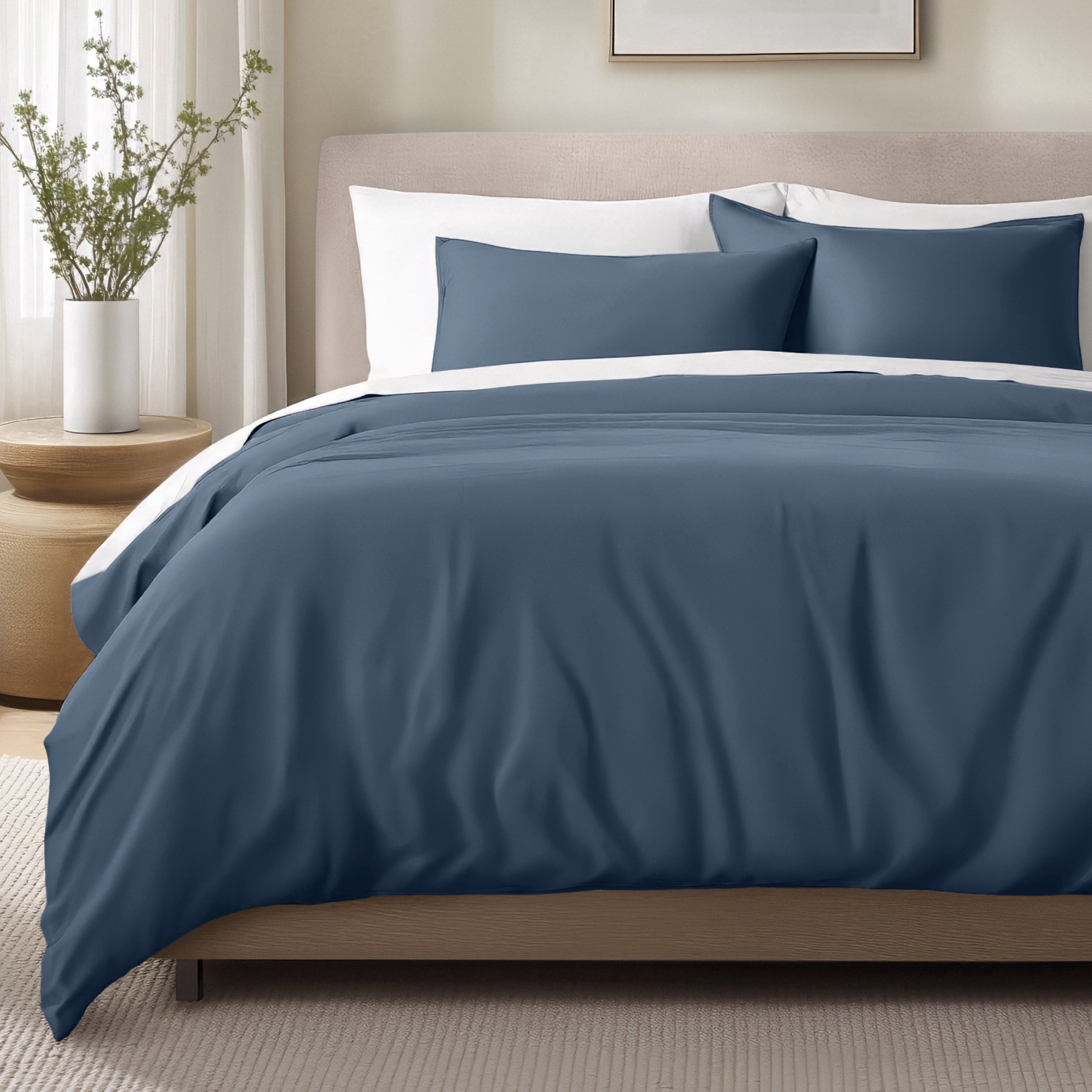 Bare Home Organic Cotton Duvet Cover Set - 400 Thread Count - Sateen Weave - Queen, Bering Sea, 3-Pieces