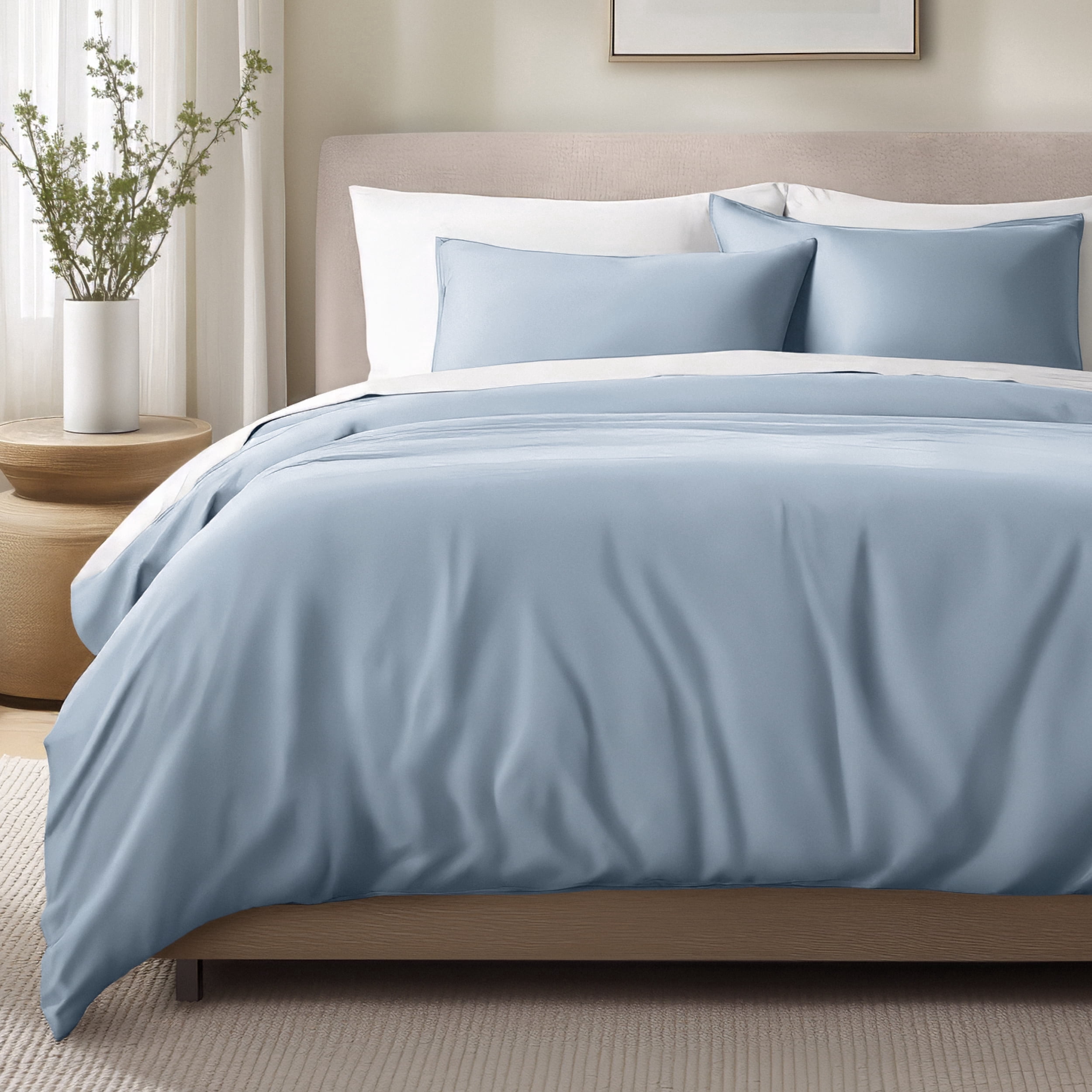 Bare Home Organic Cotton Duvet Cover Set - 400 Thread Count - Sateen Weave - Twin/Twin XL, Dusty Blue, 2-Pieces