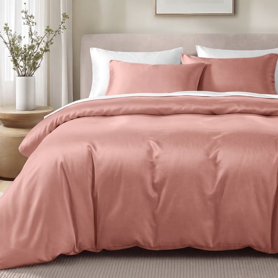 Bare Home Organic Cotton Duvet Cover Set - 400 Thread Count - Sateen Weave - Twin/Twin XL, Dusty Rose, 2-Pieces