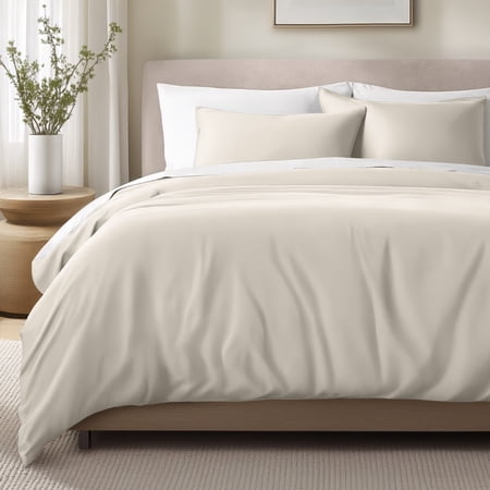 Bare Home Organic Cotton Duvet Cover Set - 400 Thread Count - Sateen Weave - Twin/Twin XL, French Beige, 2-Pieces