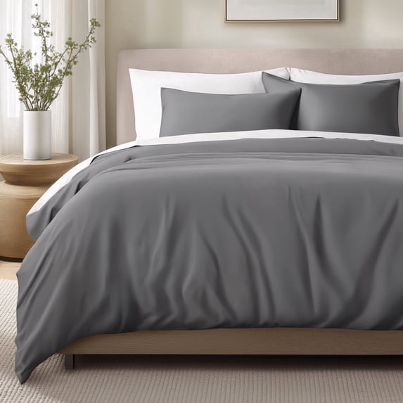 Bare Home Organic Cotton Duvet Cover Set - 400 Thread Count - Sateen Weave - Queen, Gray, 3-Pieces