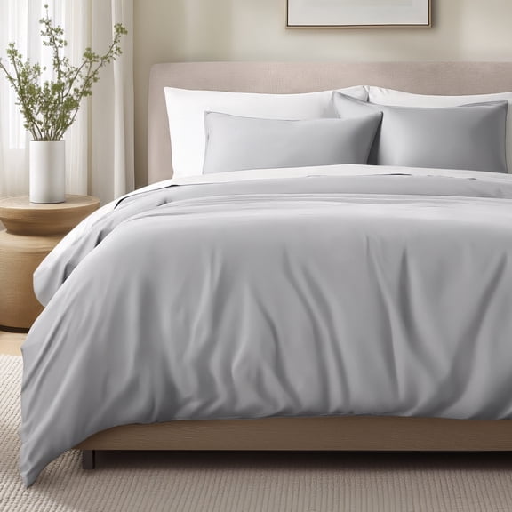 Bare Home Organic Cotton Duvet Cover Set - 400 Thread Count - Sateen Weave - Queen, Light Gray, 3-Pieces