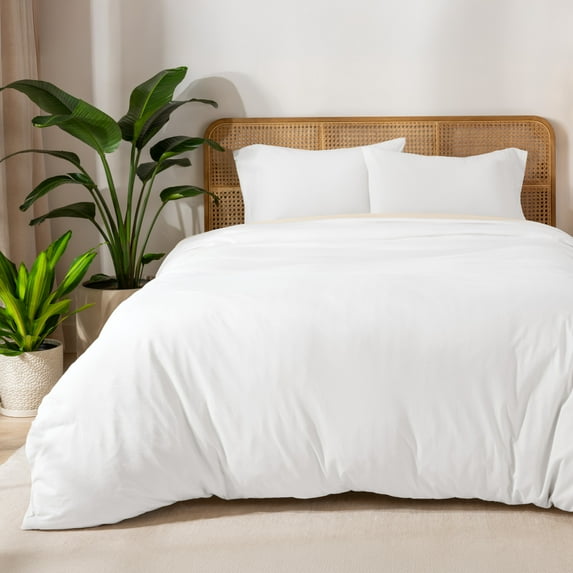 Bare Home Organic Cotton Jersey Duvet Cover Set with Pillowcases, 3-Piece, King, White