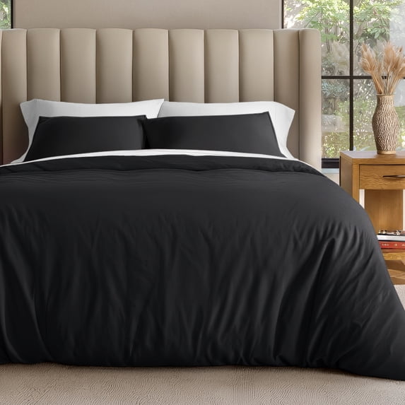 Bare Home Organic Cotton Jersey Duvet Cover Set with Shams, 2-Piece, Twin/Twin XL, Black