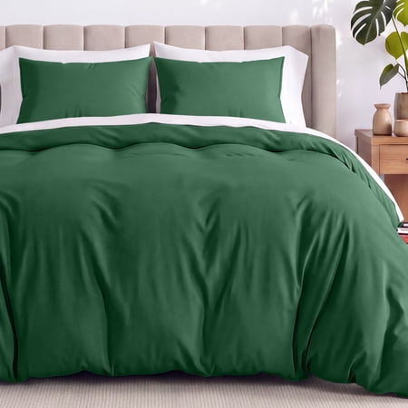 Bare Home Organic Cotton Jersey Duvet Cover Set with Shams, 2-Piece, Twin/Twin XL, Forest Green