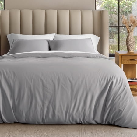 Bare Home Organic Cotton Jersey Duvet Cover Set with Shams, 2-Piece, Twin/Twin XL, Light Gray