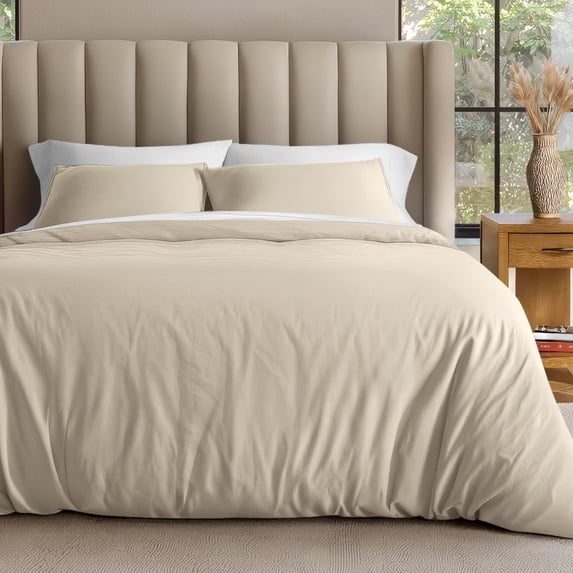 Bare Home Organic Cotton Jersey Duvet Cover Set with Shams, 3-Piece, Full/Queen, Sand