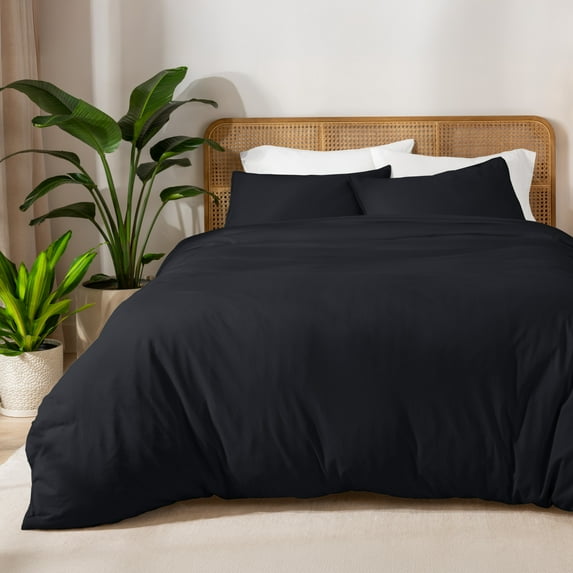 Bare Home Organic Cotton Jersey Duvet Cover Set with Shams, 3-Piece, King/Cal King, Black