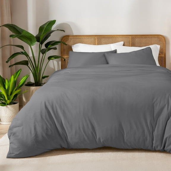 Bare Home Organic Cotton Jersey Duvet Cover Set with Shams, 3-Piece, King/Cal King, Gray