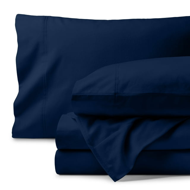 Bare Home Organic Flannel Sheet Set - 100% Organic Cotton - Deep Pocket - 4-Pieces - Full, Dark Blue