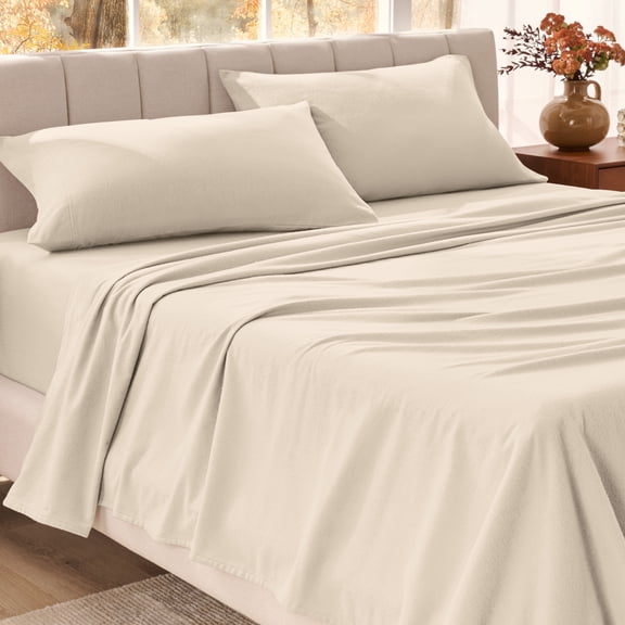 Bare Home Organic Flannel Sheet Set - 100% Organic Cotton - Deep Pocket - 4-Pieces - Full, Sand