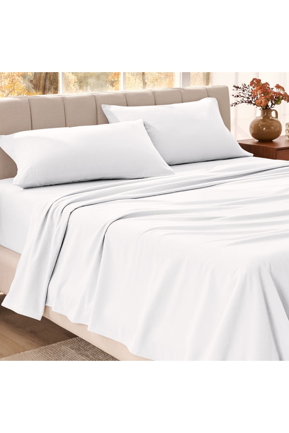 Organic Flannel Sheet Set - 100% Organic Cotton - Deep Pocket - 4-Pieces - Full XL, White