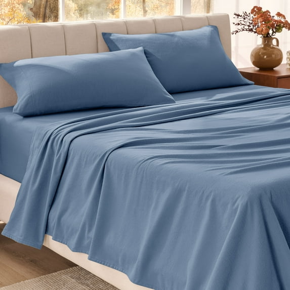 Bare Home Organic Flannel Sheet Set - 100% Organic Cotton - Deep Pocket - 4-Pieces - King, Coronet Blue