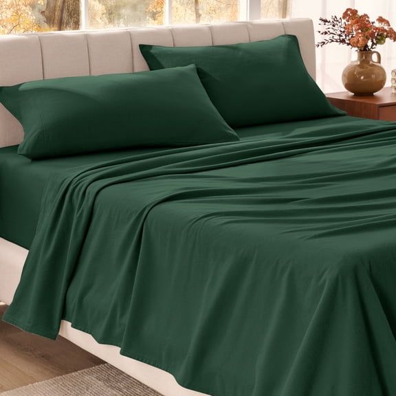 Bare Home Organic Flannel Sheet Set - 100% Organic Cotton - Deep Pocket - 4-Pieces - King, Forest Green