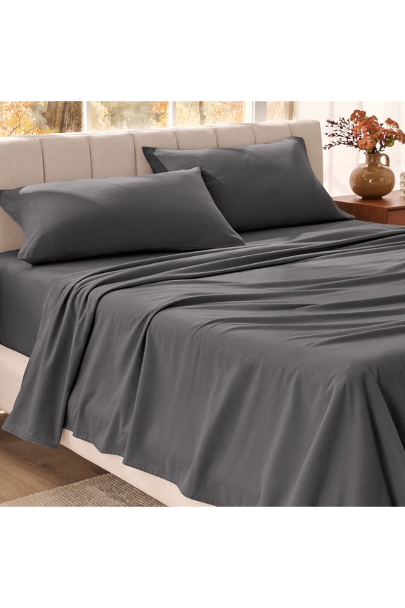 Organic Flannel Sheet Set - 100% Organic Cotton - Deep Pocket - 4-Pieces - King, Gray