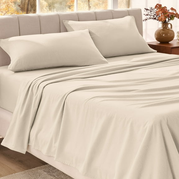 Bare Home Organic Flannel Sheet Set - 100% Organic Cotton - Deep Pocket - 4-Pieces - King, Sand