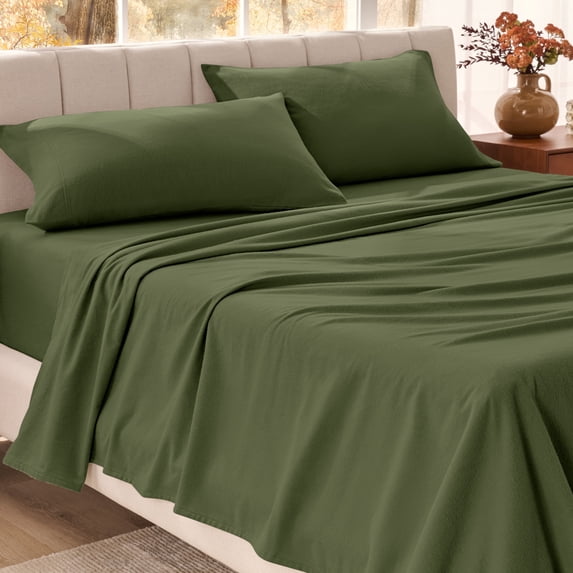 Bare Home Organic Flannel Sheet Set - 100% Organic Cotton - Deep Pocket - 5-Pieces - Split King, Cypress