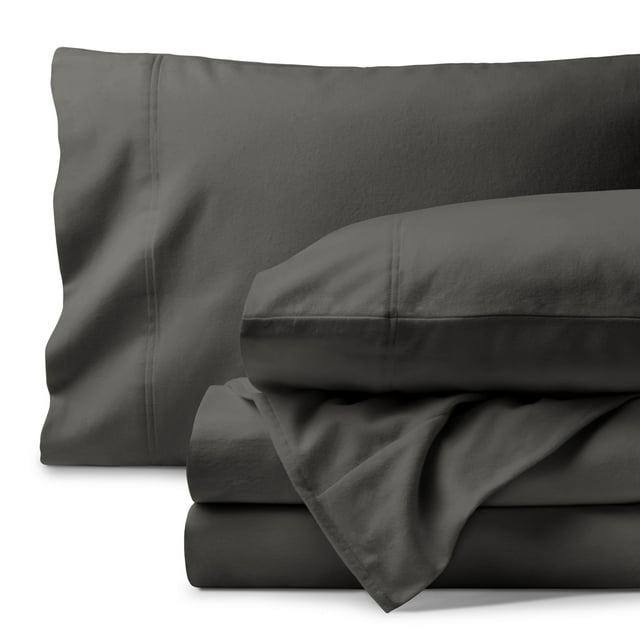 Bare Home Organic Flannel Sheet Set - 100% Organic Cotton - Deep Pocket - 5-Pieces - Split King, Gray