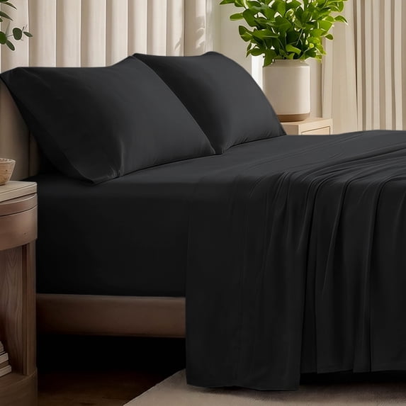 Bare Home Organic Jersey Sheet Set - 100% Organic Cotton - Deep Pocket - 3 Piece - Twin, Black