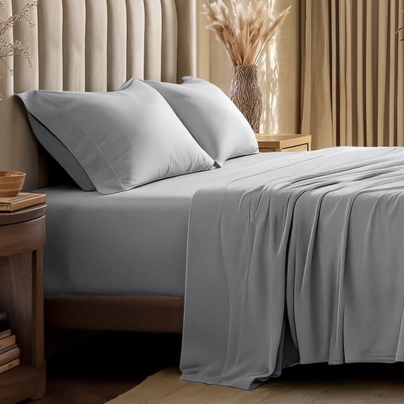 Bare Home Organic Jersey Sheet Set - 100% Organic Cotton - Deep Pocket - 3 Piece - Twin XL, Light Gray